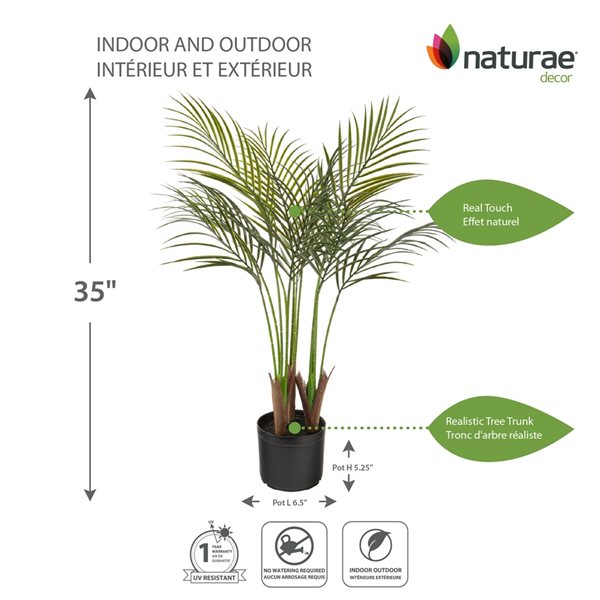 Naturae Decor 35-in Artificial Areca Palm in Black Pot