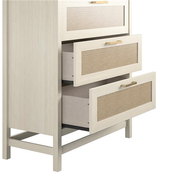 Ameriwood Home Lennon Ivory Oak and Faux Rattan 5-Drawer Standard Dresser