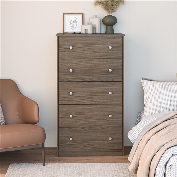 Ameriwood Home Ellwyn Medium Brown 5-Drawer Standard Dresser