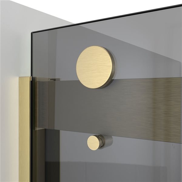 DreamLine Sapphire-V 76-in x 56-in to 60-in Semi-frameless Bypass/Sliding Brushed Gold Shower Door with Smoked Glass