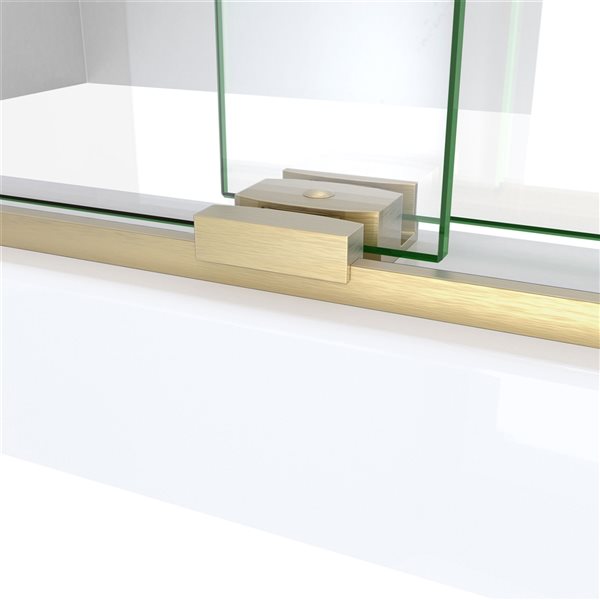 DreamLine Sapphire-V 76-in x 56-in to 60-in Semi-frameless Bypass/Sliding Brushed Gold Shower Door with Smoked Glass