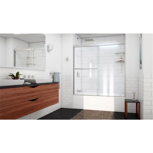 DreamLine Sapphire-V 62-in x 56 to 60-in Clear Bathtub/Shower Glass Panel with Brushed Nickel Hardware