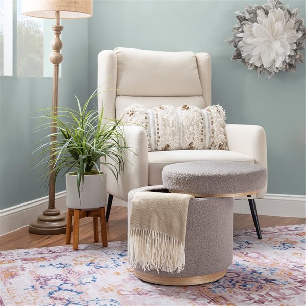 Linon Home Decor Julius Round Storage Ottoman Light Gray 18-in
