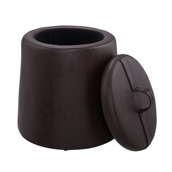 Linon Home Decor Keeling Storage Ottoman Brown Faux Leather 16-in
