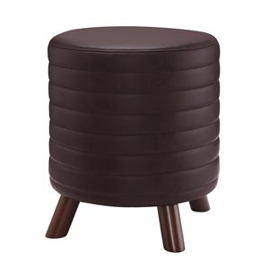 Linon Home Decor Parham Round Ottoman Brown Faux Leather 18.12-in