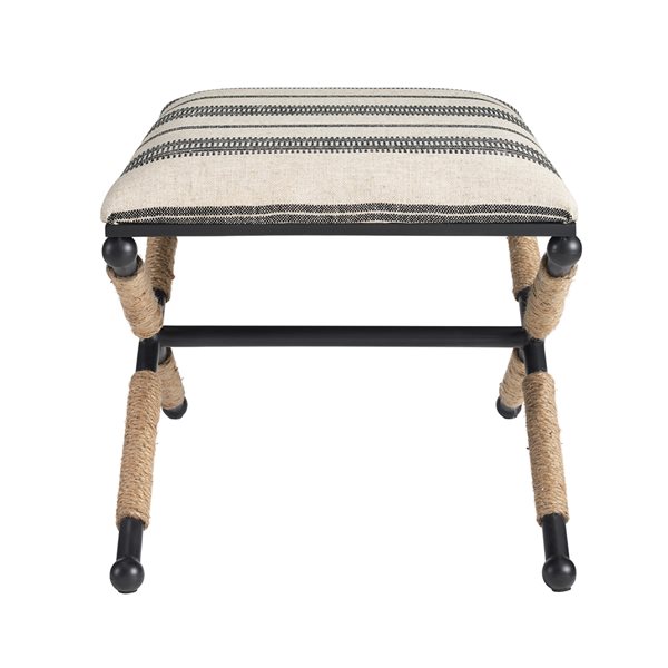 Linon Home Decor Langley Accent Stool Neutral and Black Striped 17-in