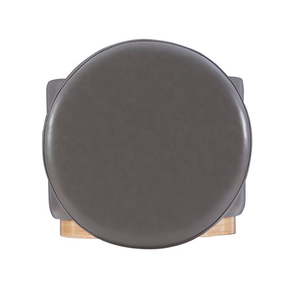 Linon Home Decor Julius Round Storage Ottoman Gray Faux Leather 18-in