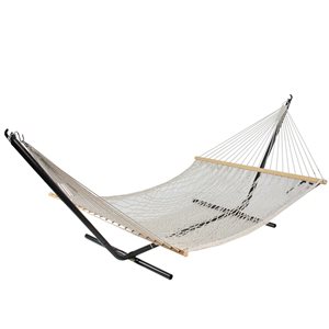 Northlight, 78" White Lattice Macrame Netted Hammock with Bars