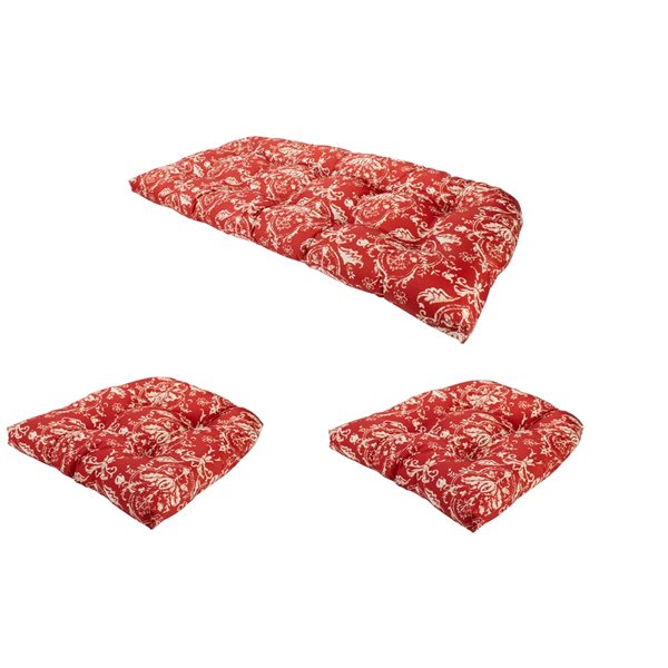 Northlight Wicker Furniture Cushion Set Red and white floral 3 piece