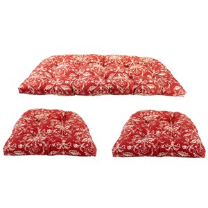 3-Piece Wicker Furniture Cushion Set  Red and White Floral
