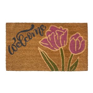 Northlight Natural Coir Floral Rectangular -inWelcome-in Doormat 18-in x 30-in