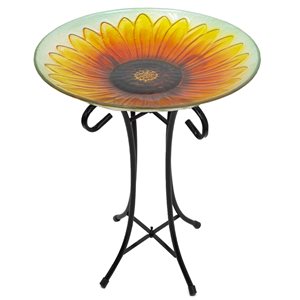 Northlight Orange and Yellow Sunflower Glass Bird Bath with Stand 20.5-in