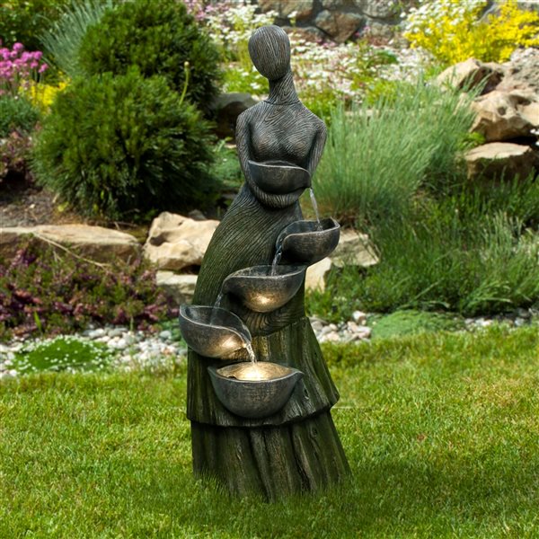 Northlight Lighted Modern Faceless Woman Tiered Outdoor Garden Water Fountain 39-in