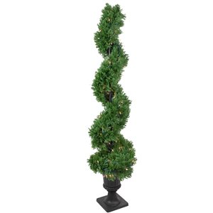 Northlight 4.5ft Pre-Lit Artificial Cedar Spiral Topiary Tree in Urn Style Pot  Clear Lights