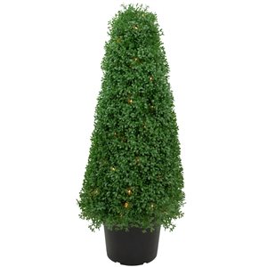 Northlight 3 ft Pre-Lit Artificial Boxwood Cone Topiary Tree with Round Pot