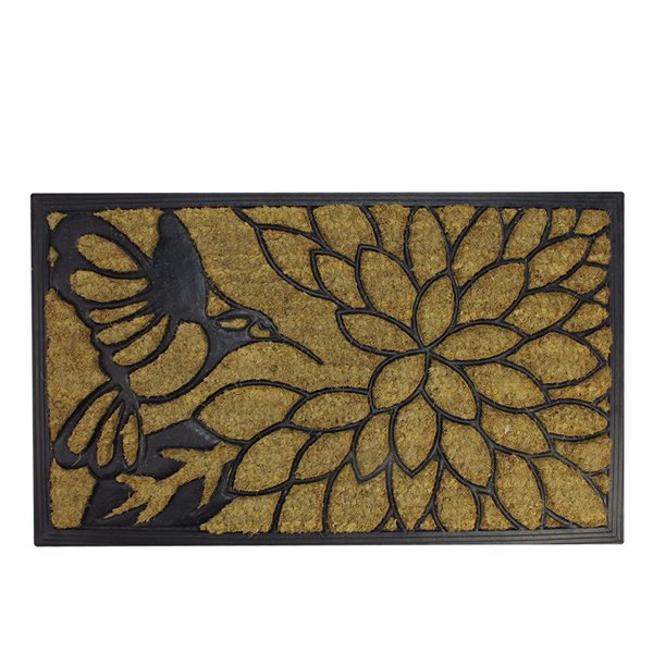 Northlight Black Hummingbird with Floral Accent Rectangular Doormat 18-in x 30-in