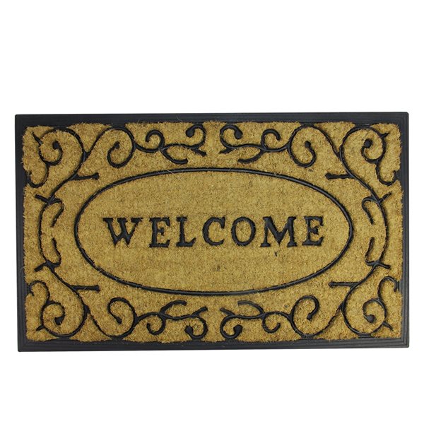 Northlight Brown and Black Welcome with Black Scrollwork Doormat 18-in x 30-in