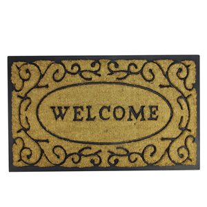 Northlight Brown and Black Welcome with Black Scrollwork Doormat 18-in x 30-in