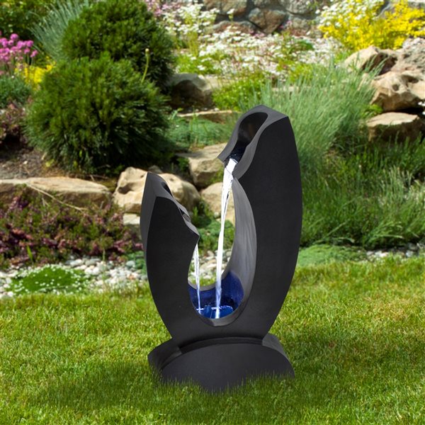 Northlight Black Lighted Modern Outdoor Garden Water Fountain 31.5-in