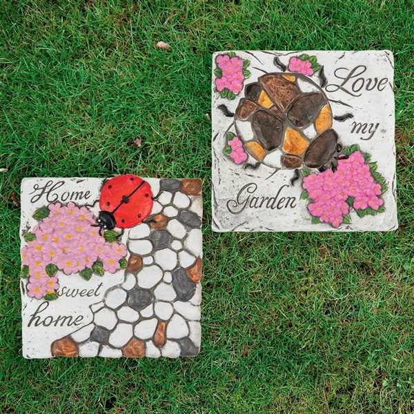 Northlight Set of 2 Love my Garden and Home Sweet Home Floral Outdoor Garden Stones 7"