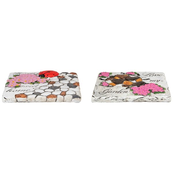 Northlight Set of 2 Love my Garden and Home Sweet Home Floral Outdoor Garden Stones 7"