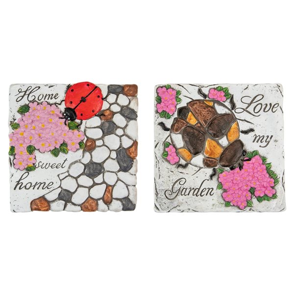 Northlight Set of 2 Love my Garden and Home Sweet Home Floral Outdoor Garden Stones 7"