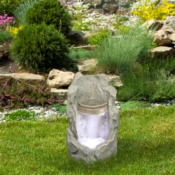 Northlight LED Lighted Gray Raised Stone Basin Outdoor Garden Water