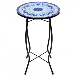 Northlight 19-in Blue Sun Mosaic Glass Patio Side Table