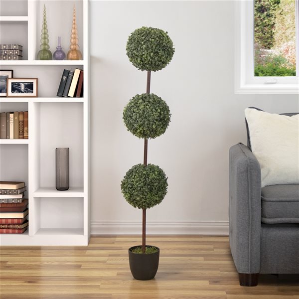 Northlight 4 ft Artificial Two-Tone Boxwood Triple Ball Topiary Tree ...