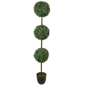 Northlight 4 ft Artificial Two-Tone Boxwood Triple Ball Topiary Tree with Round Pot