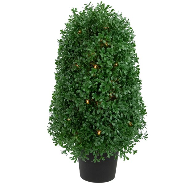 Northlight 18-In Pre-Lit Artificial Boxwood Cone Topiary Tree with Round Pot