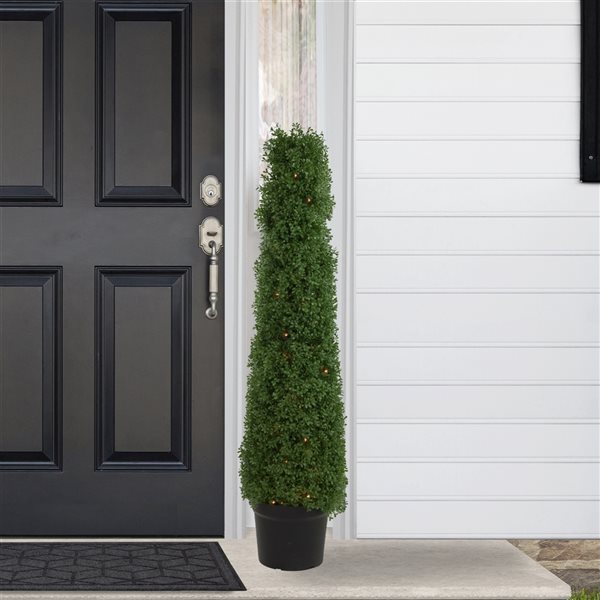 Northlight 4 ft Pre-Lit Artificial Boxwood Cone Topiary Tree with Pot