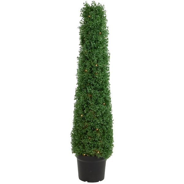 Northlight 4 ft Pre-Lit Artificial Boxwood Cone Topiary Tree with Pot