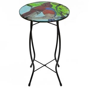 Northlight 19-in Blue and Red Cardinal Glass Patio Side Table