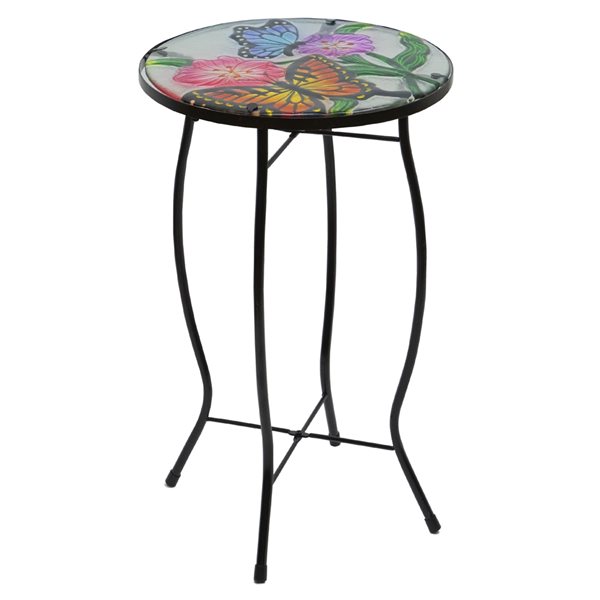 Northlight 19-in Floral and Butterfly Glass Patio Side Table