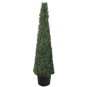 Northlight 4 ft Artificial Two-Tone Boxwood Pyramid Topiary Tree with Round Pot  Unlit