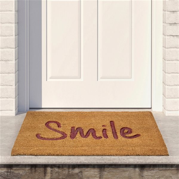 Northlight Natural Coir Smile Outdoor Rectangular Doormat 18in x 30in