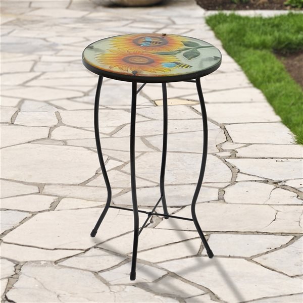 Northlight 19-in Sunflower and Bumblebee Glass Patio Side Table