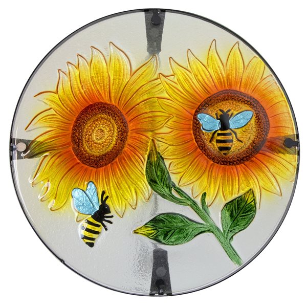 Northlight 19-in Sunflower and Bumblebee Glass Patio Side Table