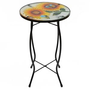 Northlight 19-in Sunflower and Bumblebee Glass Patio Side Table