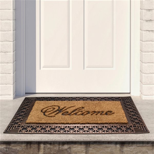 Northlight Gold and Natural Coir Rectangular Welcome Doormat 23-in x 35-in