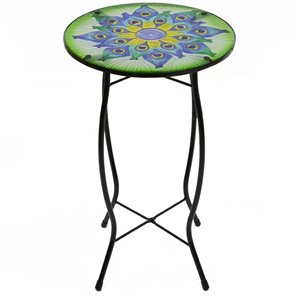 Northlight 19-in Green and Blue Peacock Flower Tail Glass Side Table