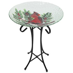 Northlight Red Cardinal and Pine Cone Glass Bird Bath with Stand 21-in