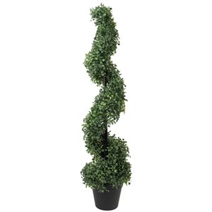 Northlight 3 ft Artificial Two-Tone Boxwood Spiral Topiary Tree with Round Pot