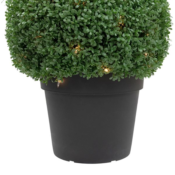 Northlight 20-In Pre-Lit Artificial Boxwood Ball Topiary in Round Pot