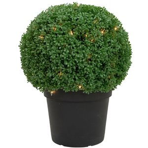 Northlight 20-In Pre-Lit Artificial Boxwood Ball Topiary in Round Pot