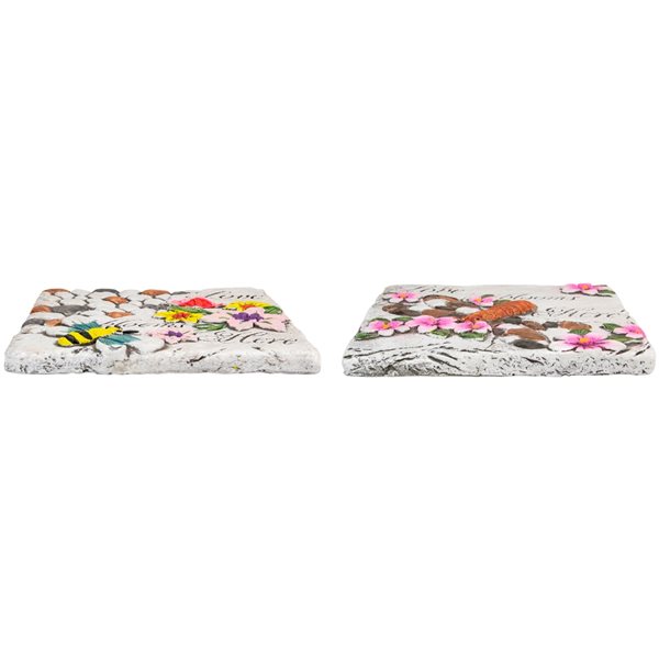 Northlight Set of 2 'Love Blooms Here' Floral Outdoor Garden Stones 7"