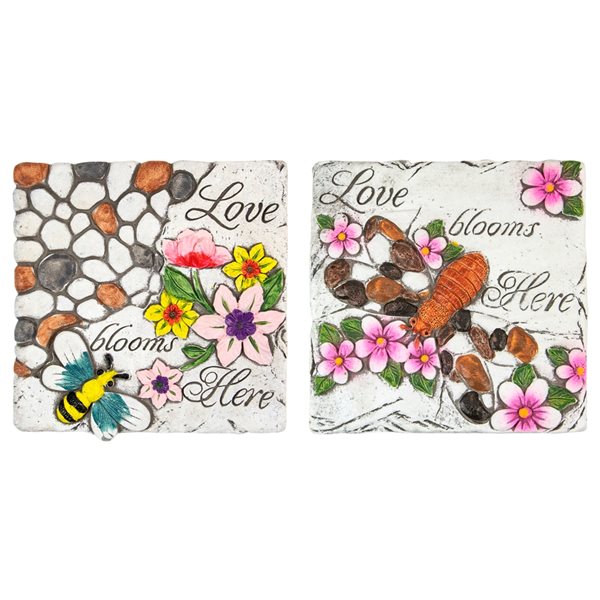 Northlight Set of 2 'Love Blooms Here' Floral Outdoor Garden Stones 7"