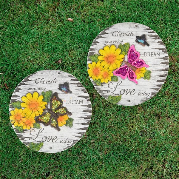 Northlight Set of 2 "Love Today" Outdoor Floral Garden Stones 10"