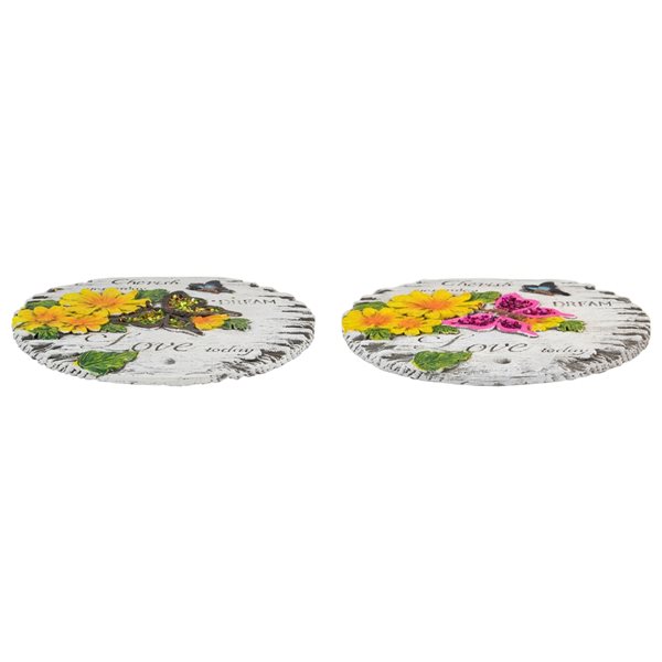 Northlight Set of 2 "Love Today" Outdoor Floral Garden Stones 10"